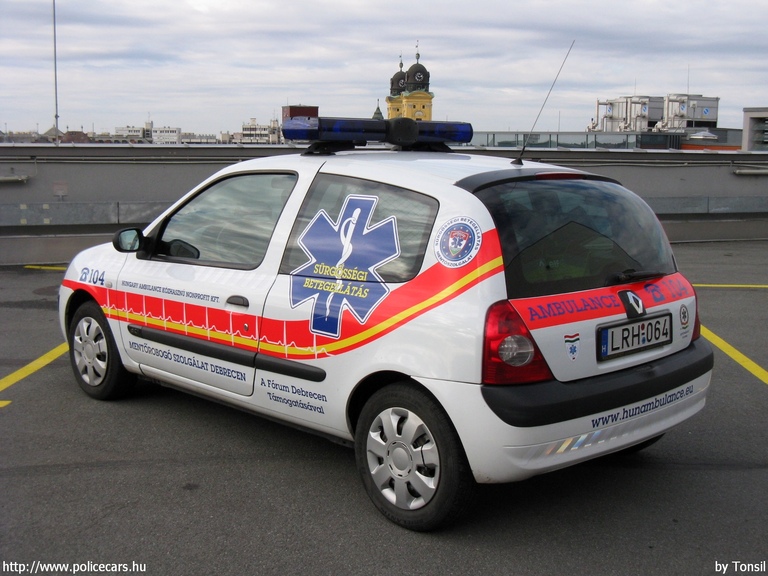 Renault Clio, Hungary Ambulance Kft., Debreceni Mentõrobogó Szolgálat, MOK, fotó: Tonsil
Keywords: mentő mentőautó magyar Magyarország LRH-064