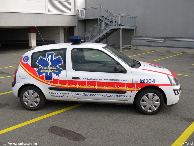 Renault Clio, Hungary Ambulance Kft., Debreceni Mentõrobogó Szolgálat, MOK, fotó: Tonsil
Keywords: mentő mentőautó magyar Magyarország LRH-064