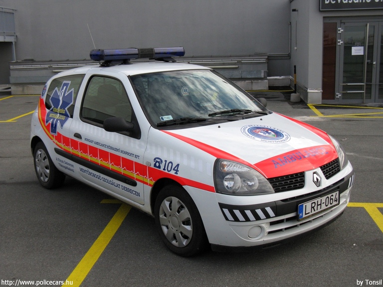 Renault Clio, Hungary Ambulance Kft., Debreceni Mentõrobogó Szolgálat, MOK, fotó: Tonsil
Keywords: mentő mentőautó magyar Magyarország LRH-064