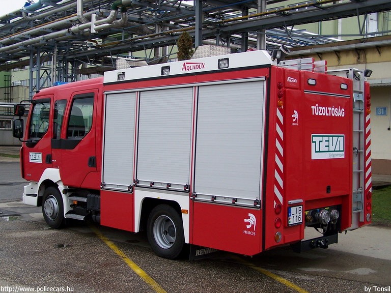 Renault Midlum 220 DCI HEROS AQUADUX, Teva Gyógyszergyár Zrt., Debrecen, fotó: Tonsil
Keywords: tûzoltó tûzoltóautó létesítményi tûzoltóság Magyarország magyar LIB-116